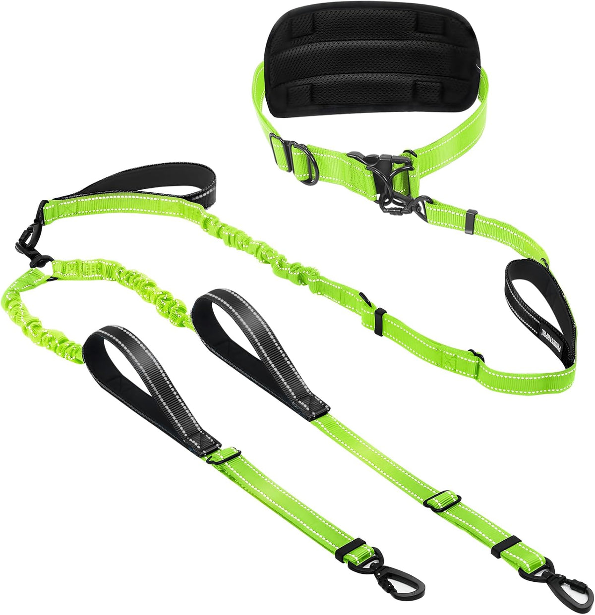 Hands Free Leash for 2 Large Dogs, No Tangle Waist Walking Bungee Leash, 6-8 FT Double Dog Leashes(50-150 Lbs)
