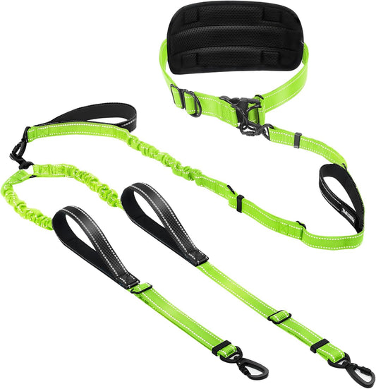 Hands Free Leash for 2 Large Dogs, No Tangle Waist Walking Bungee Leash, 6-8 FT Double Dog Leashes(50-150 Lbs)