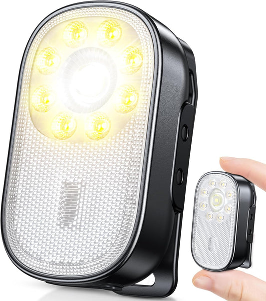 Cuvccn 500LM Bright Mini EDC Flashlight Rechargeable, 10 Modes Running Lights for Runners with Spot & Flood Light, IP65 Waterproof Boat Spotlight, Small Clip on Flashlight for Walking, Camping, Hiking
