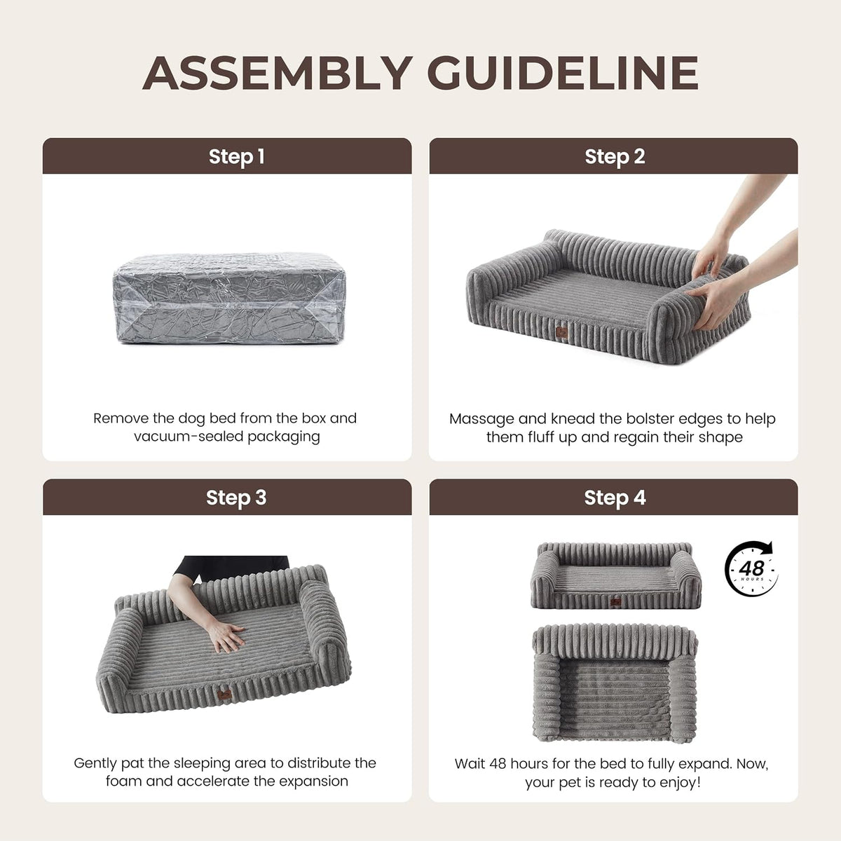 Orthopedic Dog Bed Large 35X25X9.5” Washable Cover Grey