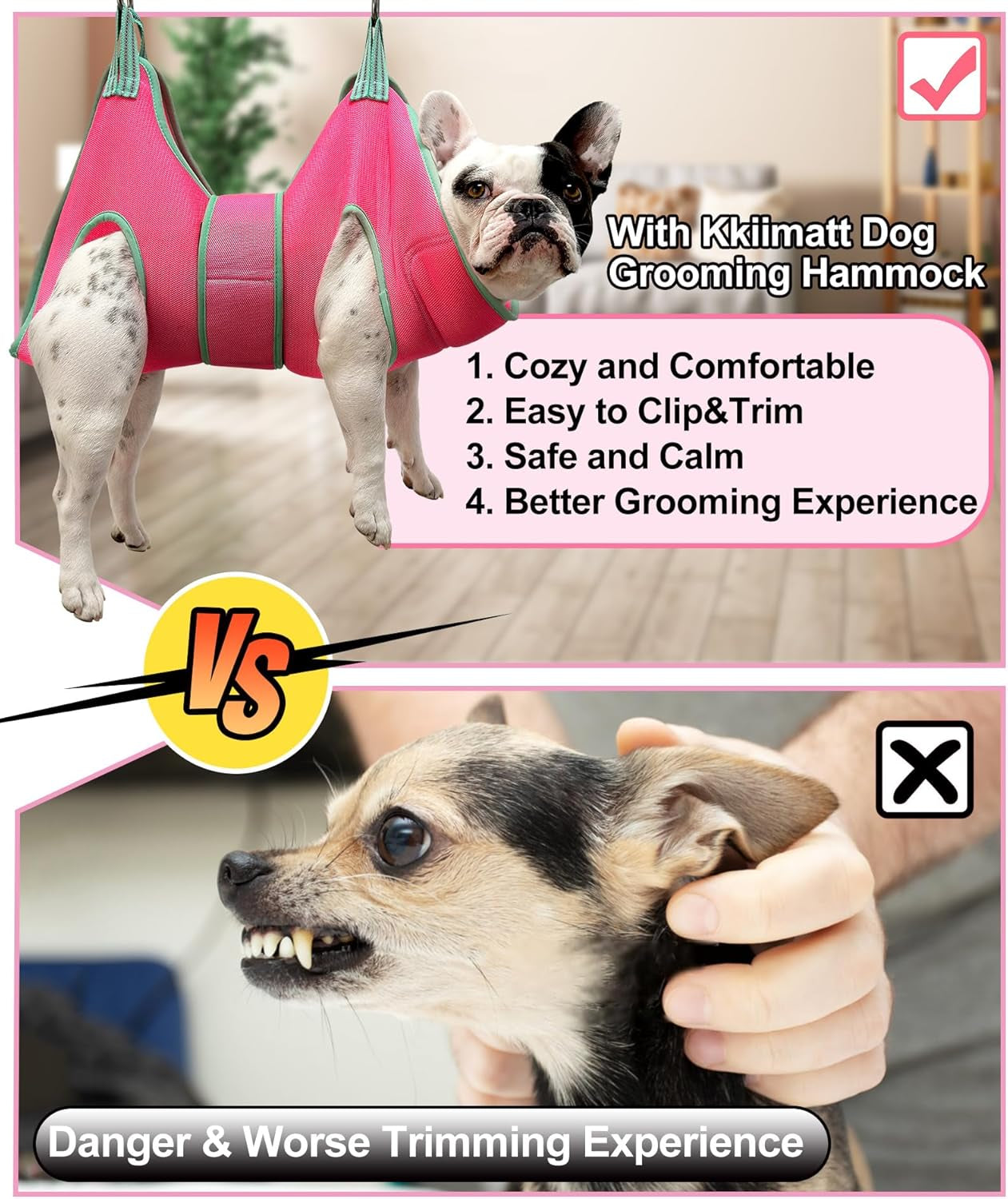 Kkiimatt Dog Grooming Hammock, Small Dog Hammock for Nail Trim, Hanging Harness for Claw Care,Grooming Sling Holder Hanger with Thick Fabric Neck Support Wide Strap Restraint