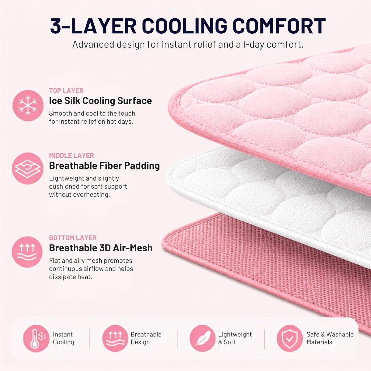Doggykingdom Cooling Mat for Dogs – Ice Silk Self-Cooling Pet Pad for Dogs & Cats, Breathable Washable Cooling Pad for Crate, Kennel, Car & Floor, Summer Sleeping Mat, No Water Needed, Pink, Medium