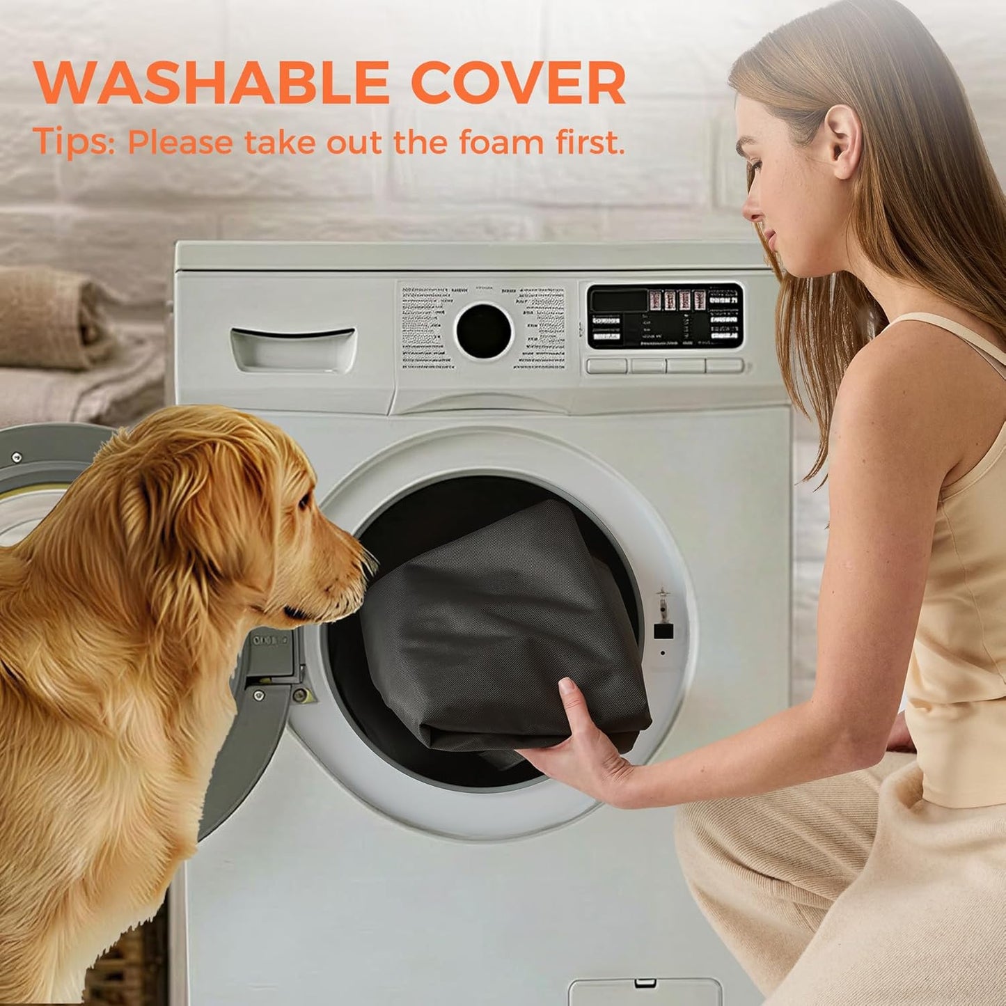 Outdoor Dog Bed Large Sized Dog, Waterproof Dog Bed Large, 44X32X3.5 Inch, Orthopedic Dog Bed with Removable Washable Cover, Flat Rectangle Pet Crate Pad for Kennel, Cage, Outside, Dark Grey
