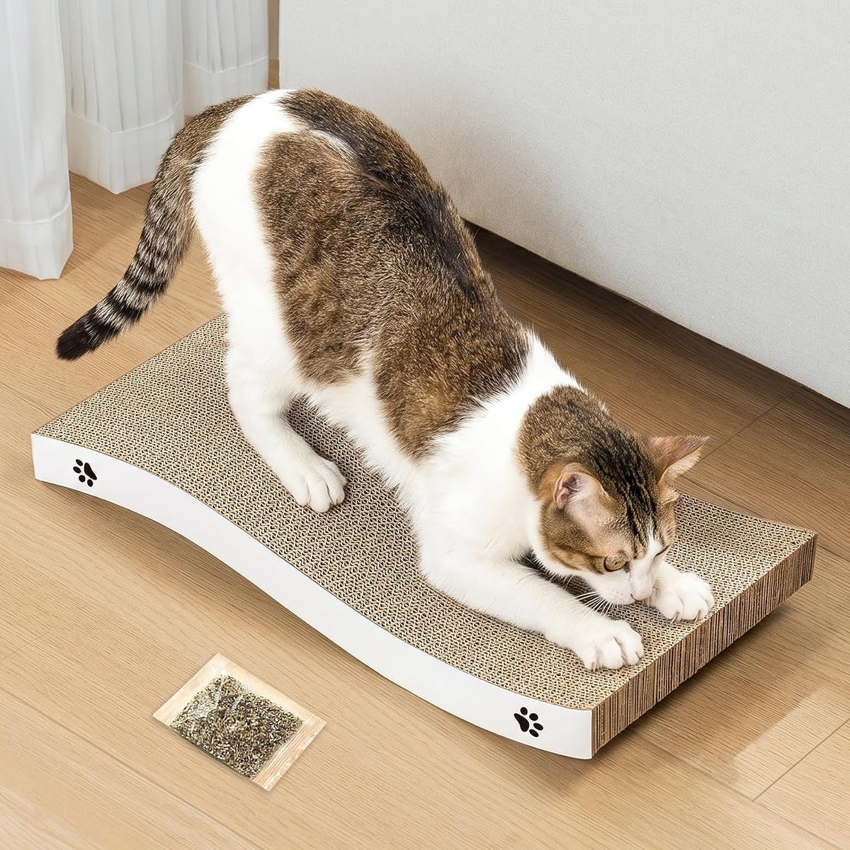 Cat Scratcher, Durable Scratch Pad, Corrugated Cardboard Scratching Board for Indoor Cats, Heavy Duty, Double-Sided Usability, Recyclable, with Catnip, Medium, 1 Pack