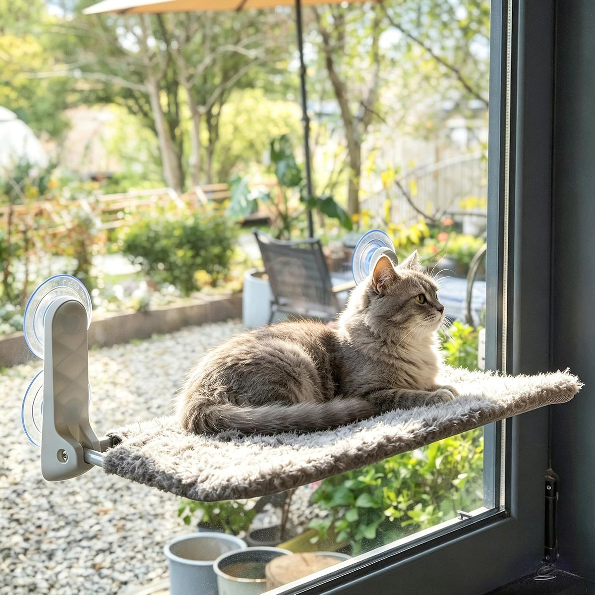 YUNIQUE Cat Window Perch, Upturned Edge Bracket, Portable Wall Hammock for Indoor Cat, Grey