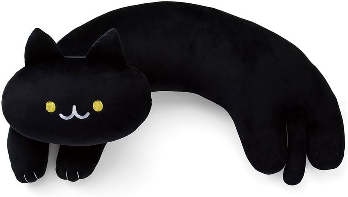 Furvana U-Shaped Cat Plush Pillow, Cute Plushies, 20" - Ultrasoft Cat Stuffed Animal, Birtday Gift (Black)