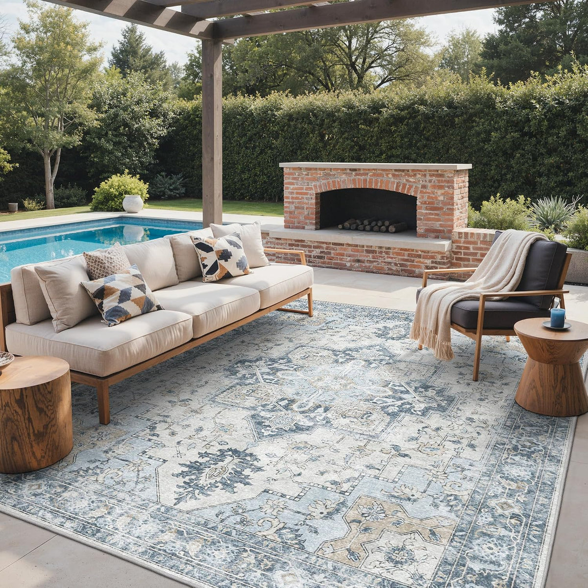 GENIMO Indoor Outdoor Rug, Washable for Patio and Deck, Light Blue, 8X10