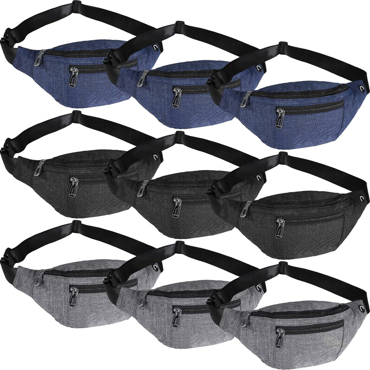 Amylove 9 Pcs Fanny Pack Bulk Waterproof Waist Pack, 3 Classic Style