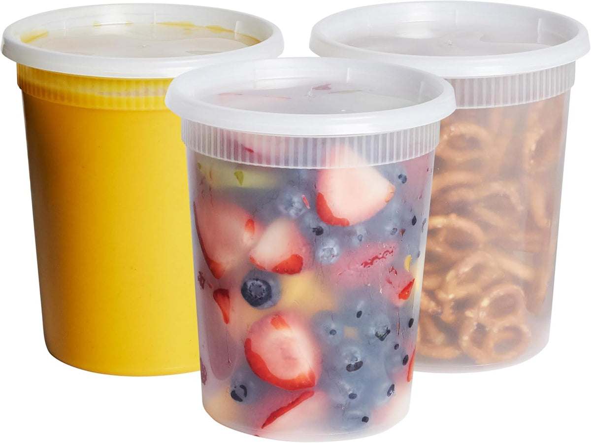 GUSTO 32 Oz Plastic Deli Containers with Lids [24 Sets] Food Storage