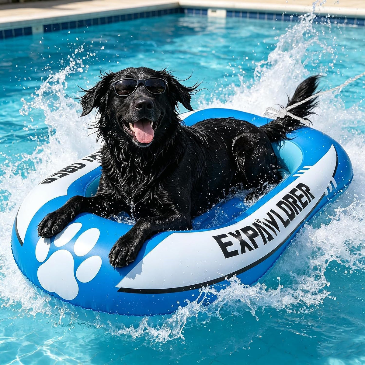 EXPAWLORER Inflatable Dog Pool Float Raft with Handle & Rope 59"X35"