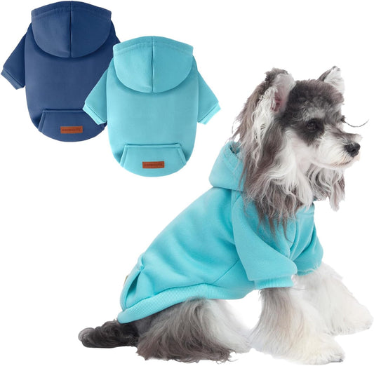 2 Pack Dog Hoodie Warm Hood Dog Sweater Cold Weather Small Dogs Sweatshirt Comfort Pet Clothes for Small Medium Dogs with Pockets Chihuahua Clothes for Male Female Girl Boy Sporty Daily Wear