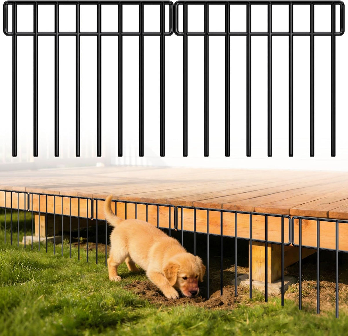 HIHADUUM 20Ft(L) X 13Inch(H) Animal Barrier Fence - 14 Pack Garden Fence Animal Barrier Garden Border Rustproof Metal No Dig Fence Panels for Dog Rabbit Defense Bottom Blocker for Outdoor Yard Patio