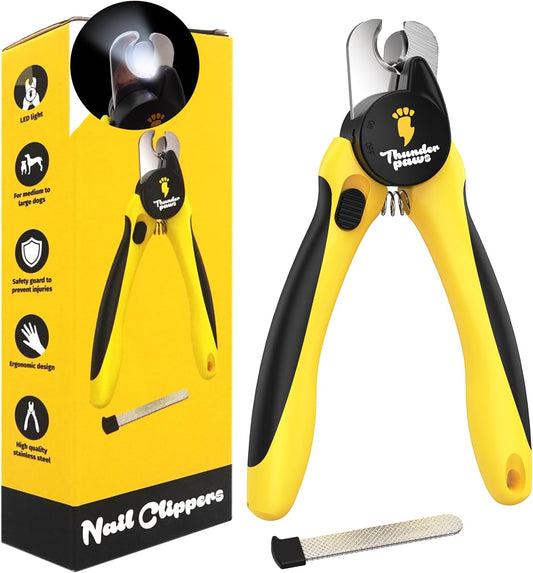 LED Dog Nail Clippers with Light, Pet Nail Trimmer (Yellow)