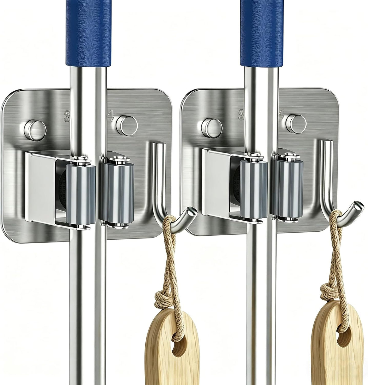 2 Pack Broom Holder Wall Mount, 304 Stainless Steel Mop Organizer with Hook