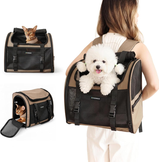 Dog Carrier Backpack for Small Dogs and Cats, Breathable Pet Carrier Backpack with 3 Openings, Safety Leash, Removable Mat, Padded Back Support for Travel, Hiking and Vet Visits