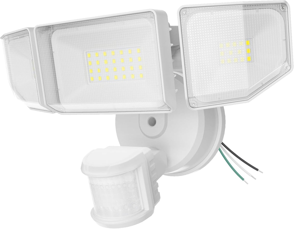 Abovizo 85W LED Security Lights Motion Sensor Light Outdoor, 8500LM Dusk to Dawn, IP65 Waterproof, 6500K, 3 Head Motion Detected Flood Light, Floodlight for Outside, Garage, Yard, Porch (White)