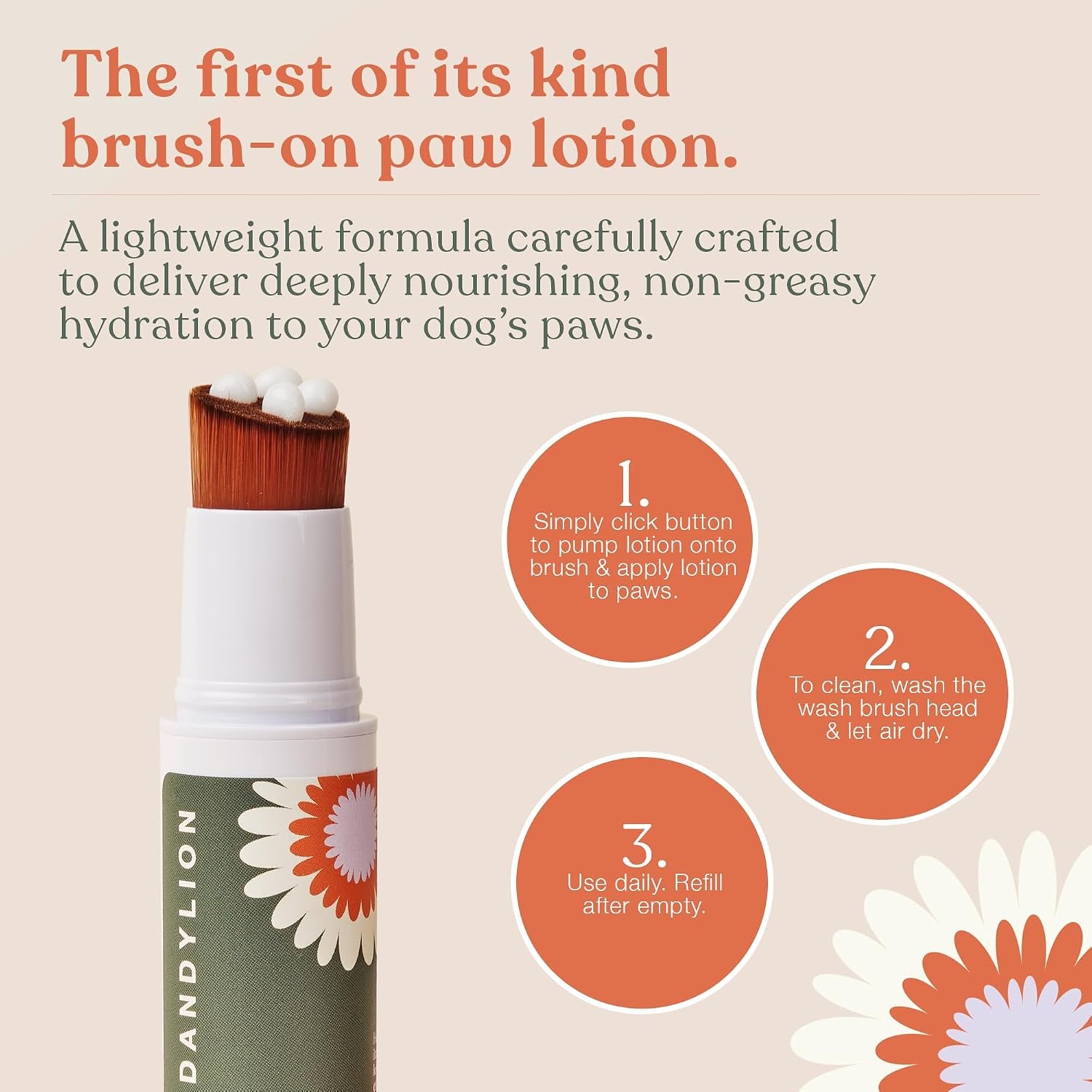 Dandylion Daily Paw Care Kit | No-Rinse Dog Paw Cleaner + Paw Lotion with Brush | Fragrance-Free, Ph-Balanced Formula | Desiged for All Dog Breeds