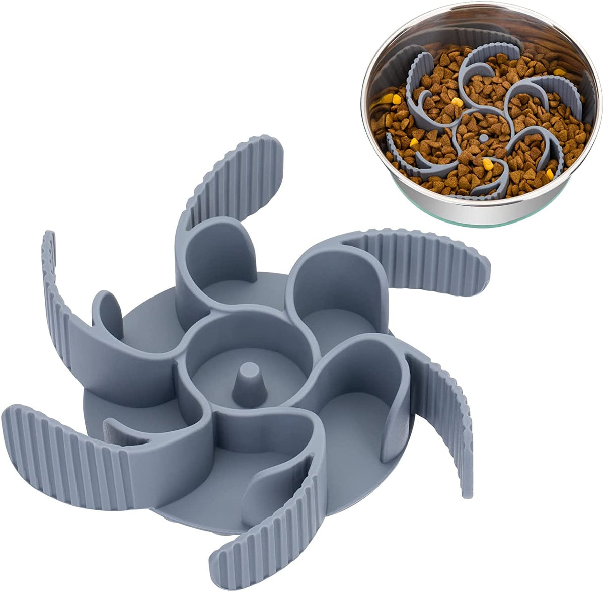Keegud Slow Feeder Dog Bowls Insert [Octopus Suction Cups] Super Firm Slow Eating Dog Bowl [Cuttable] for Large Breed and Medium Size Dog Compatible with Regular and Elevated Dog Bowls (Turbine)