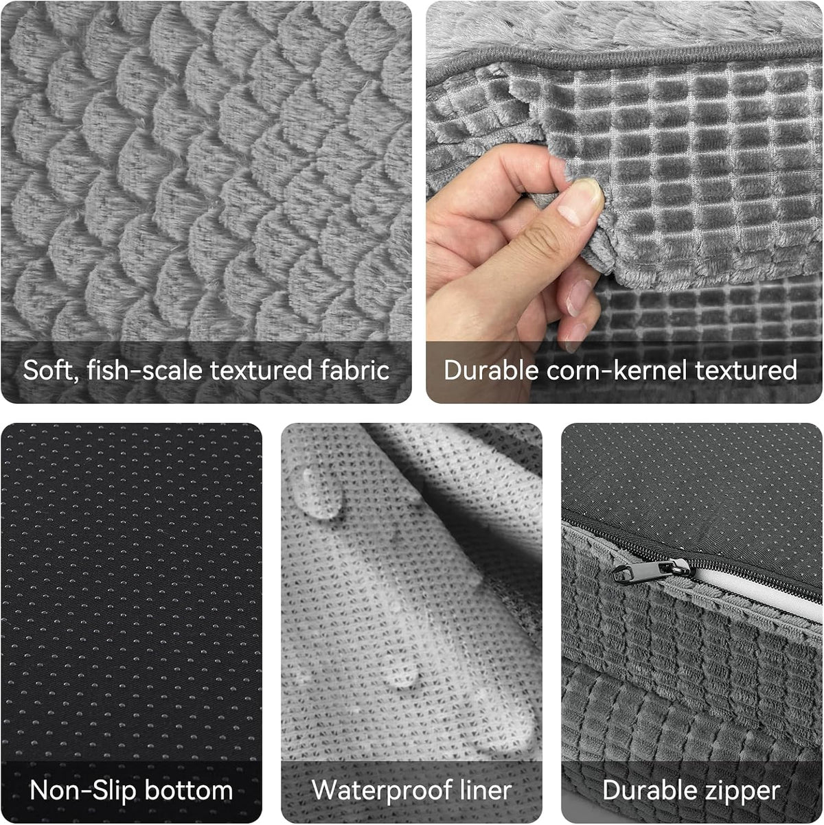JOEJOY Orthopedic Dog Beds Large Sized Dog, XL Egg-Crate Memory Foam Pet Couch Bed with Bolster Sides, Waterproof Lining, Removable Washable Cover & Non-Slip Bottom, Grey
