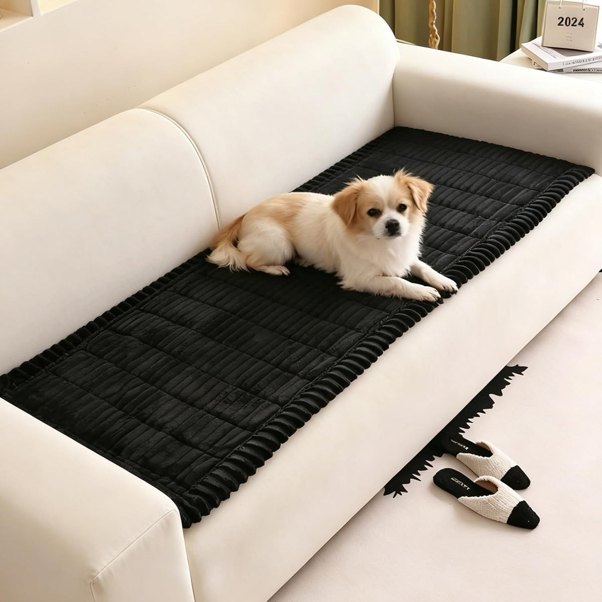 Pet Couch Cover for Dogs Washable, Pet Friendly & Anti-Slip Soft Fuzzy Couch Protector Sofa Pad Blanket Dog Mat Sectionals Slipcover 3 Cushion for Bed Floor Carpet Car Seat (Black, 27"X71")