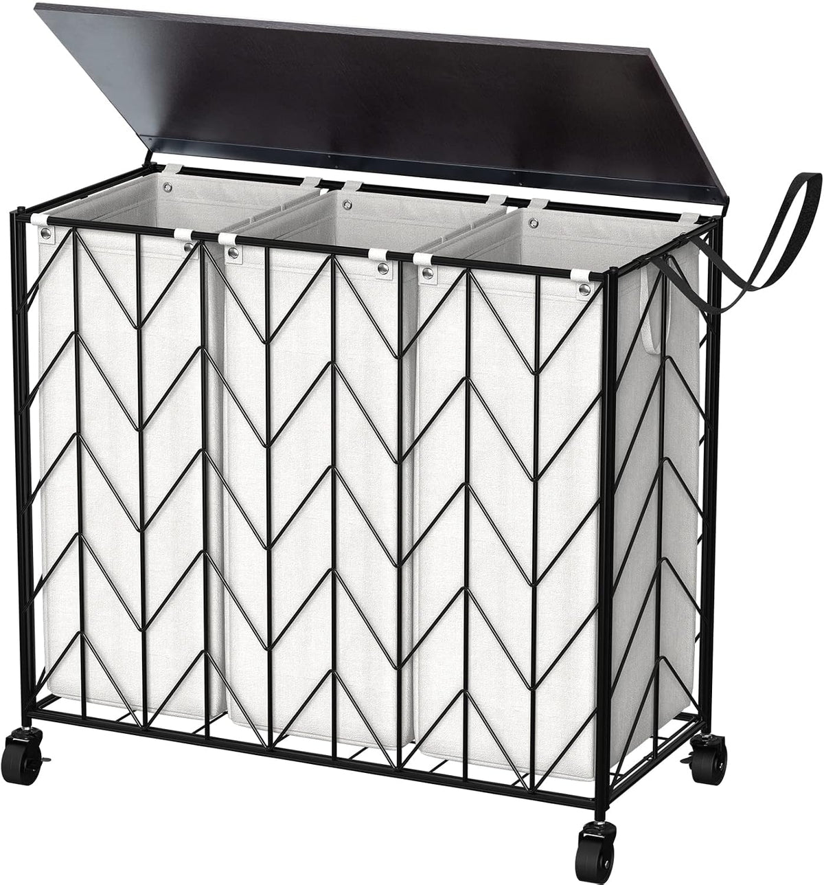 WOWLIVE Laundry Hamper 3 Section with Lid, 142L Laundry Basket with Wheels