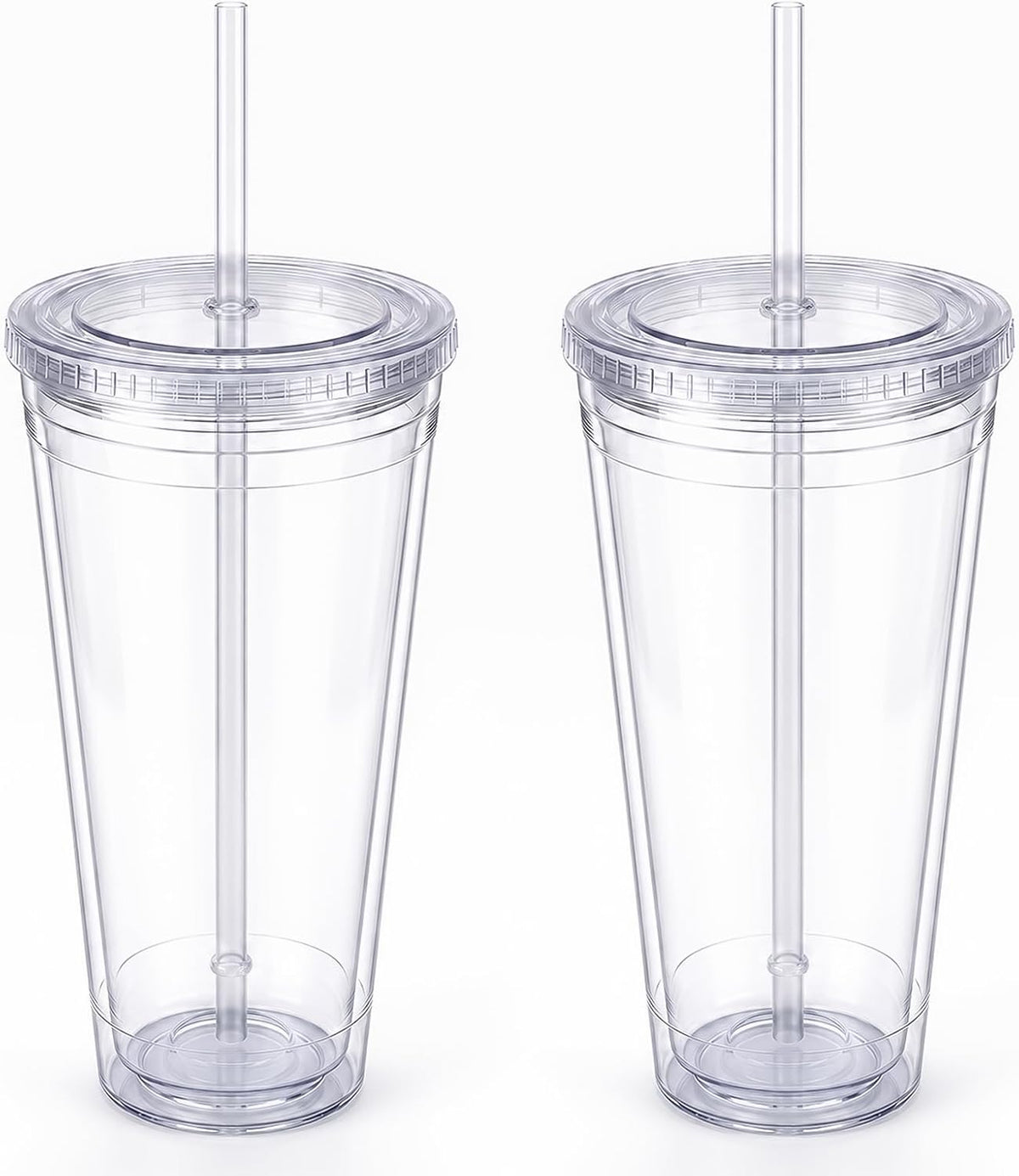 Zukro Clear Double Wall Plastic Tumbler with Lid and Straw 32 Oz, 2 Pack