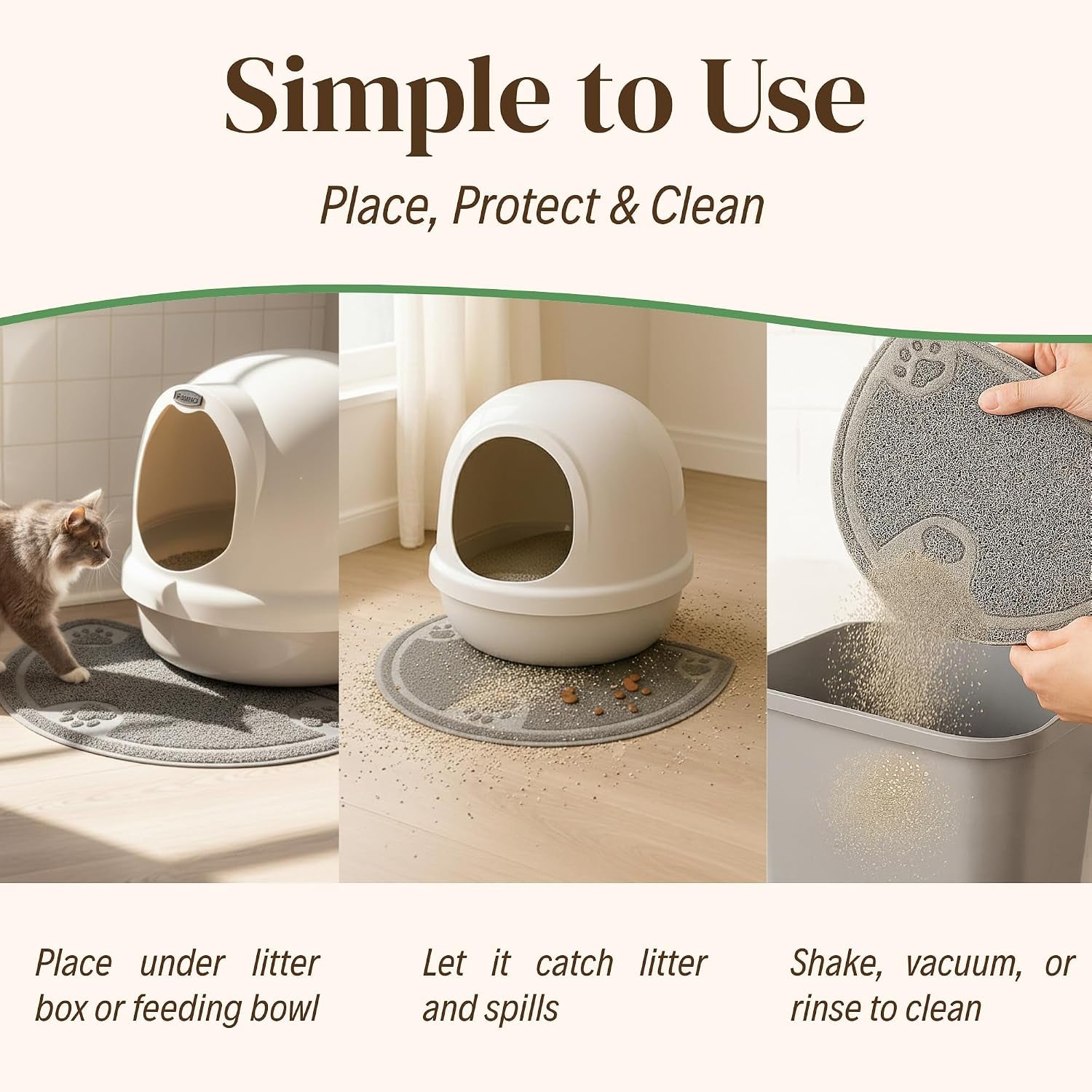 Evelots Cat Litter Mat – Traps Litter & Mess from Box, Absorbent Urine-Proof & Waterproof Floor Protection, Soft on Paws, Non-Slip, Easy Clean, Machine Washable, Unscented, Gray, Small