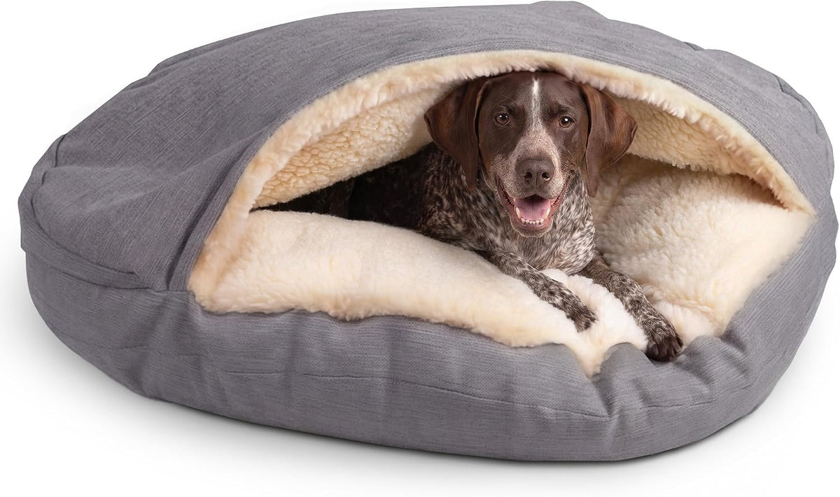 Snoozer Cozy Cave Dog Bed, round Covered Dog Bed, Heather Gray (XL)