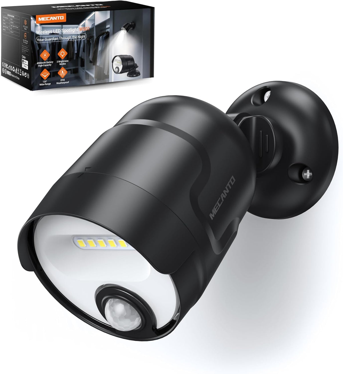 Motion Sensor Outdoor Lights 600 Lumen Spotlight with 4000Mah Rechargeable