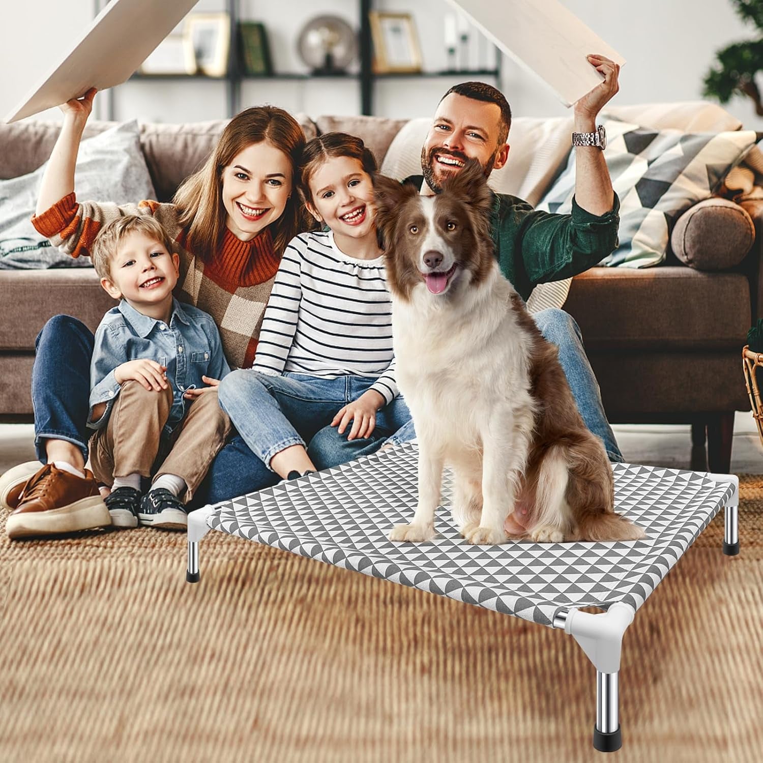 Kuntrust Elevated Outdoor Dog Bed, Medium Size, Cotton Material, Non-Slip Feet, Fits up to 70Lbs
