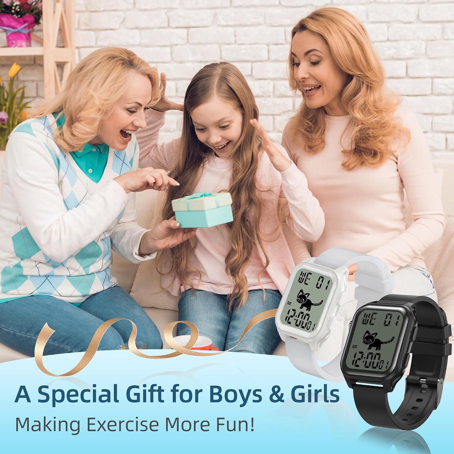 EZON T048 Digital Kids Watch for Teens Girls Boys,Sport Watch with Virtual Pet Cat Step Counter Stopwatch Pedometer Timer Alarm, No App Waterproof Fitness Tracker for Ages 7-18
