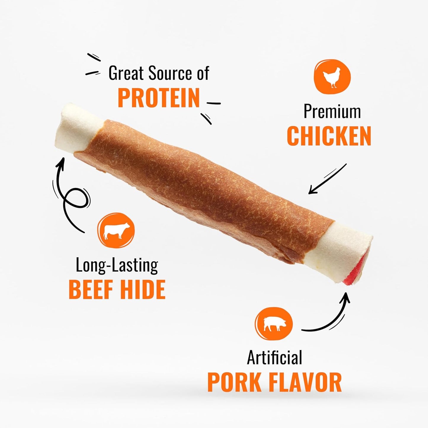 Good ‘N’ Fun Triple Flavor Rolls for Large Dogs, Treat Your Dog to Long-Lasting Chews Made with Real Beef Hide and Chicken, 6 Count