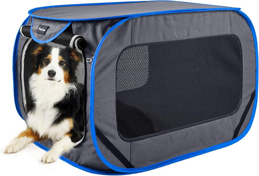 Large Pop up Kennel,Collapsible Travel Pet Crate, Indoor and Outdoor Portable Dog Enclosure, Portable Pet Car Seat Kennel (Grey, Large)
