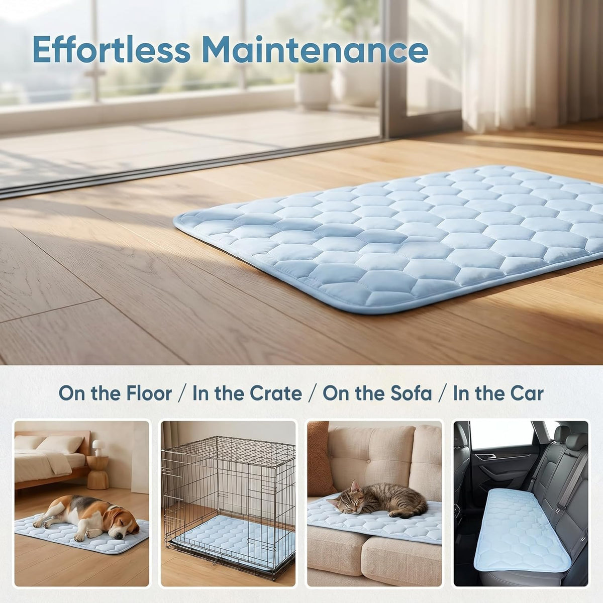 Dog Cooling Mat for Large Dogs,Washable Self Cooling Pet Pad with Non Slip Bottom,Portable Ice Silk Cooling Bed for Medium Large Dogs,Foldable Cooling Blanket for Indoor Outdoor Crate Use(Blue,Xl）