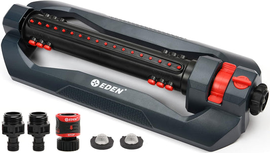 Eden 96212 Turbo Oscillating Sprinkler | Covers up to 4,499 Sq. Ft., 18 Precision Nozzles, Adjustable Range, Flow Control, Triple Nozzle Width Switches, Turbo Drive Motor, Quick Connect Bundle
