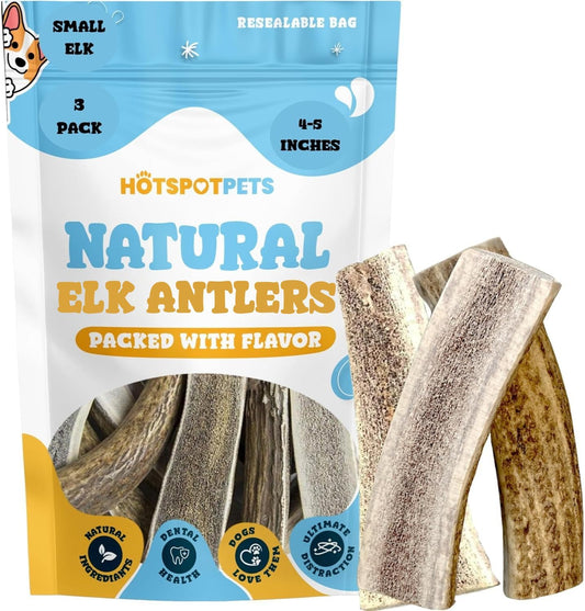 Small Premium Split Elk Antlers for Dogs - 4''-5'' Inch Long Dog Chews (3 Pack) Naturally Shed Antler Bone for Small Breed Aggressive Chewers - Made in USA -Odorless- Promotes Dental Hygiene (3 Pack)