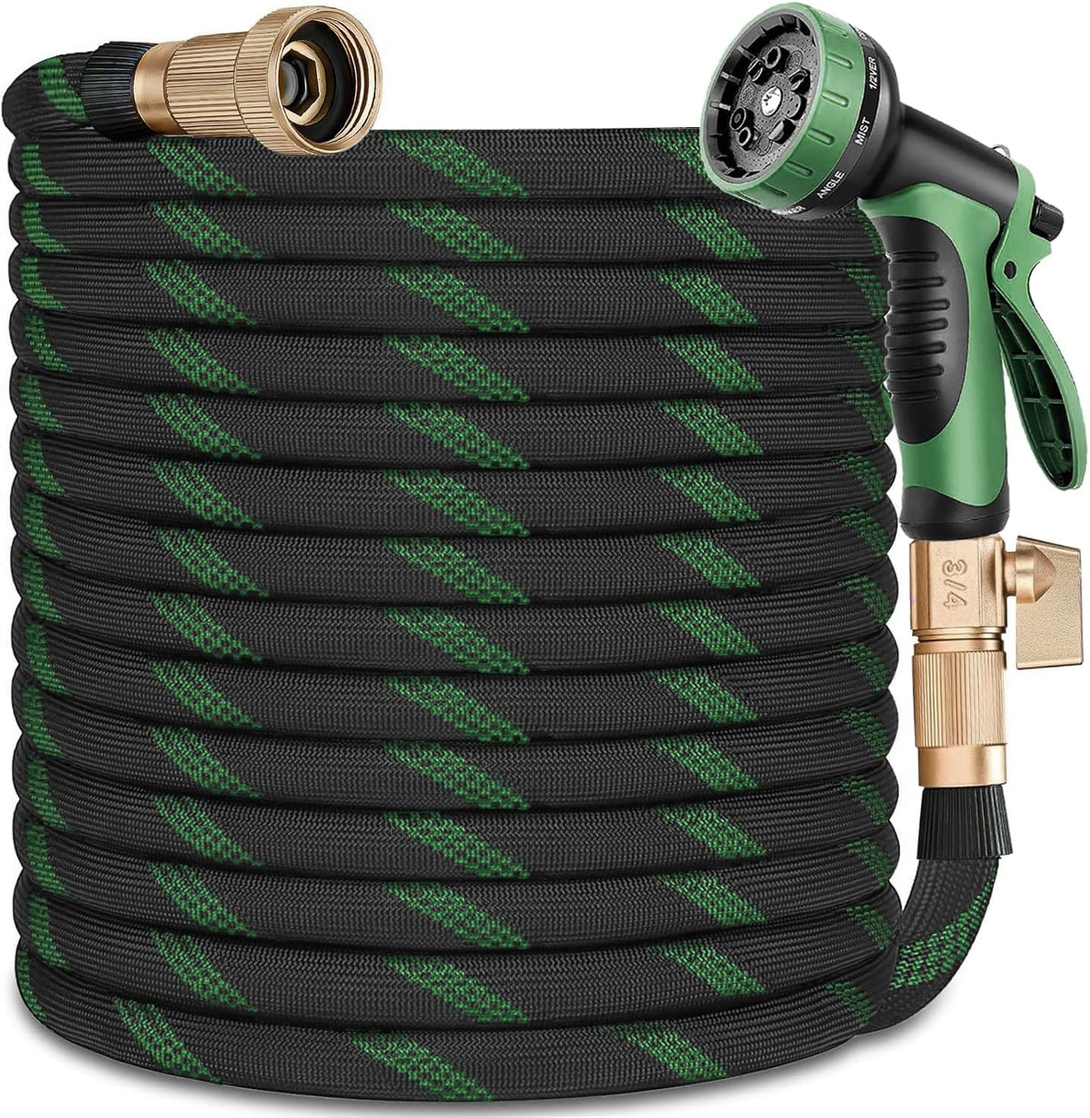 Garden Hose 100 Ft, Fabric Water Hose with 10 Function Spray Nozzle