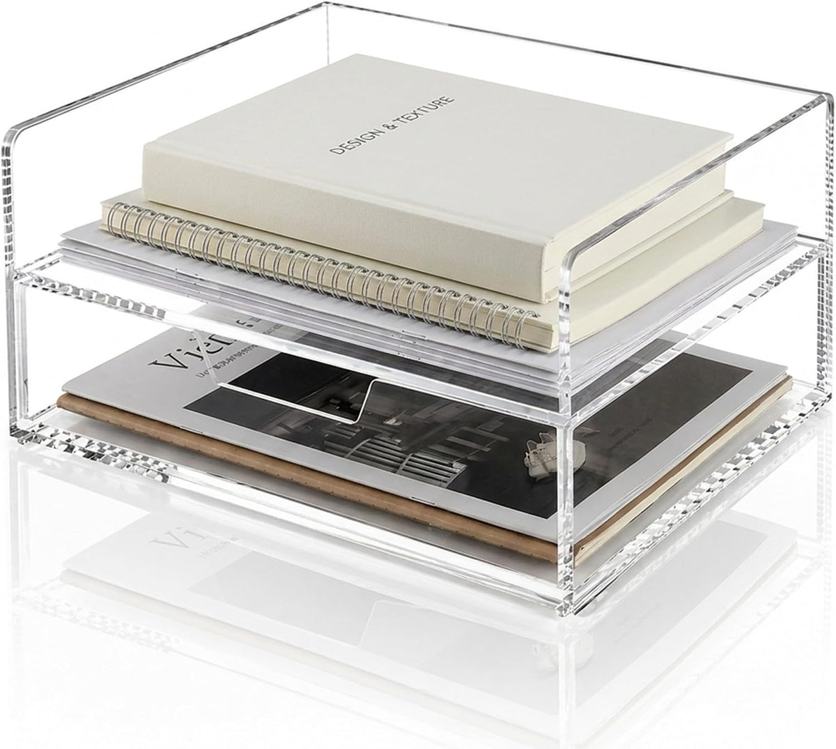 Clear Acrylic Desk Organizer with Drawer – Paper Tray Office Storage