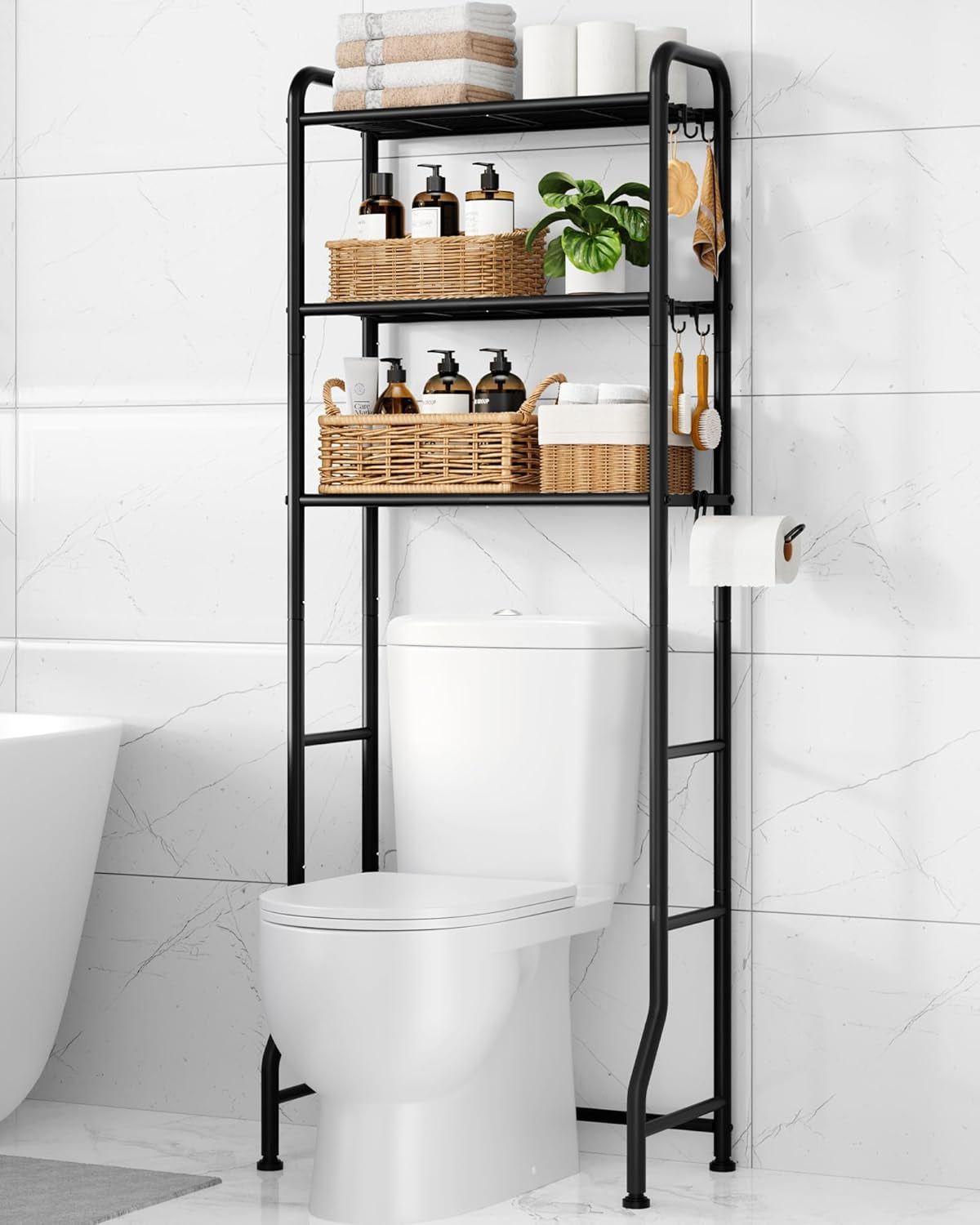 Kitsure over Toilet Storage Rack, 63.2" H Space-Saving, Holder & Hooks