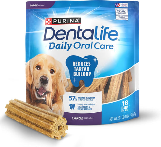 Purina Dentalife Made in USA Facilities Large Dog Dental Chews, Daily - 18 Ct. Pouch