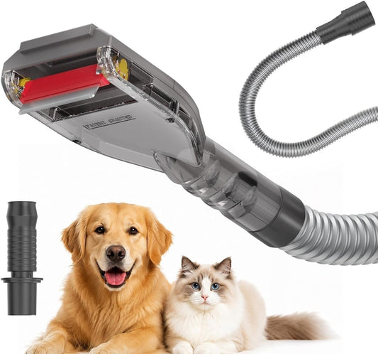 Dog Hair Grooming Brush Vacuum Attachment for 1" to 1-3/4" Various Size Vacuum Cleaners, Pet Shedding Tool with Extension Hose, Adapter and Storage Bag