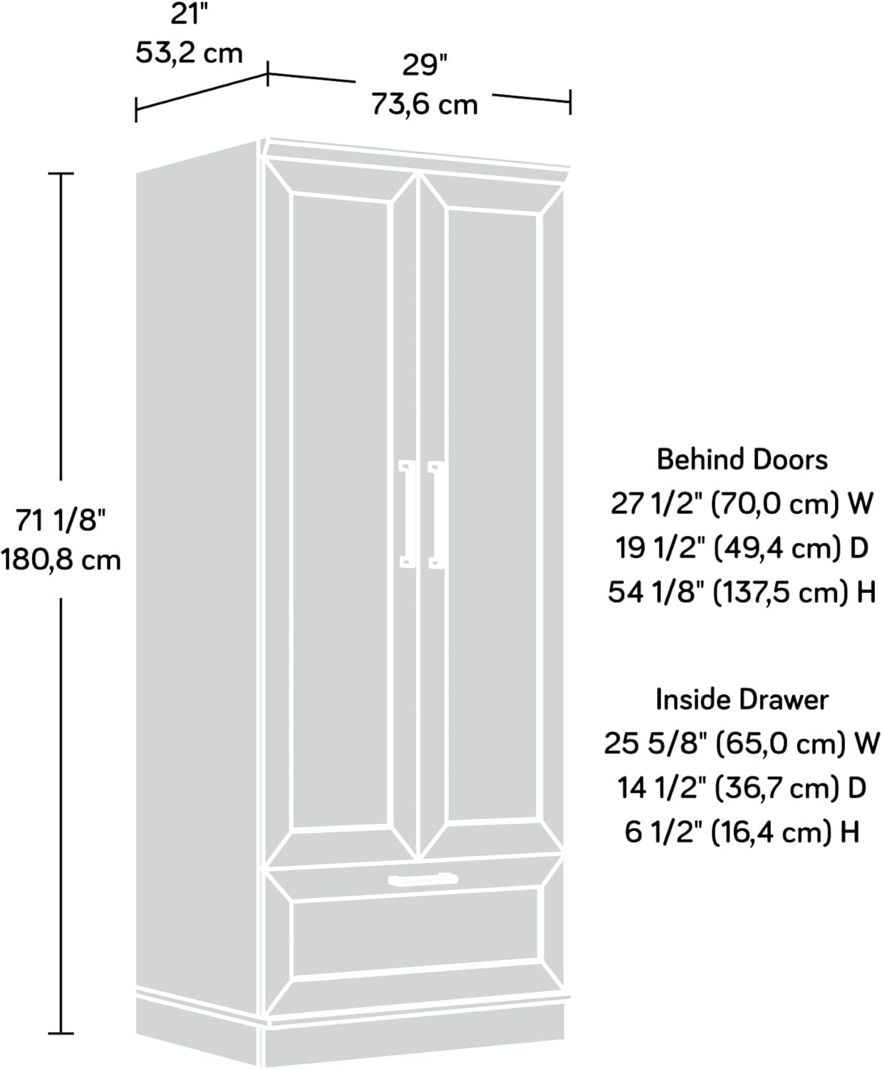 Sauder Homeplus Wardrobe/Pantry Cabinets, L: 28.98" X W: 20.95" X H: 71.18", Dakota Oak Finish