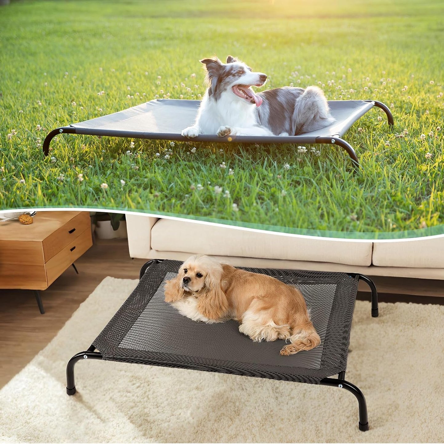 50" Lx32 Wx8 H Cooling Elevated Dog Bed for Large Dogs with Non-Slip Floor Protectors & Breathable Mesh, Raised Indoor & Outdoor Dog Cot Pet Hammock, Grey
