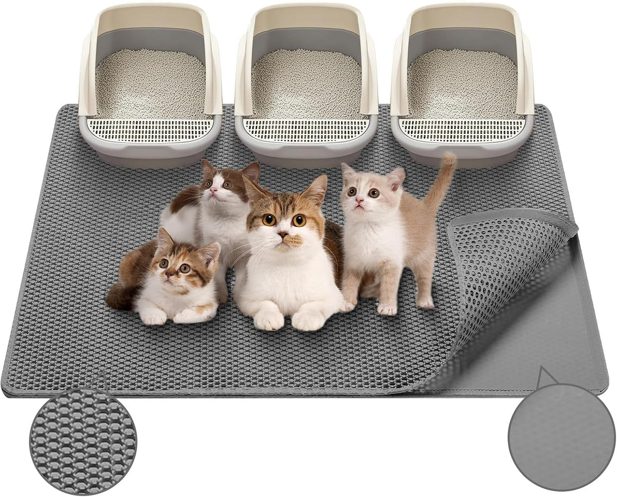 Cat Litter Mat - Extra Large XL 45"X32" Cat Litter Trapping Mat,Honeycomb Double Layer Traps Litter,Washable & Urine Proof,Non-Toxic,Soft EVA Litter Box Mat for Multi-Cat Homes(Grey)