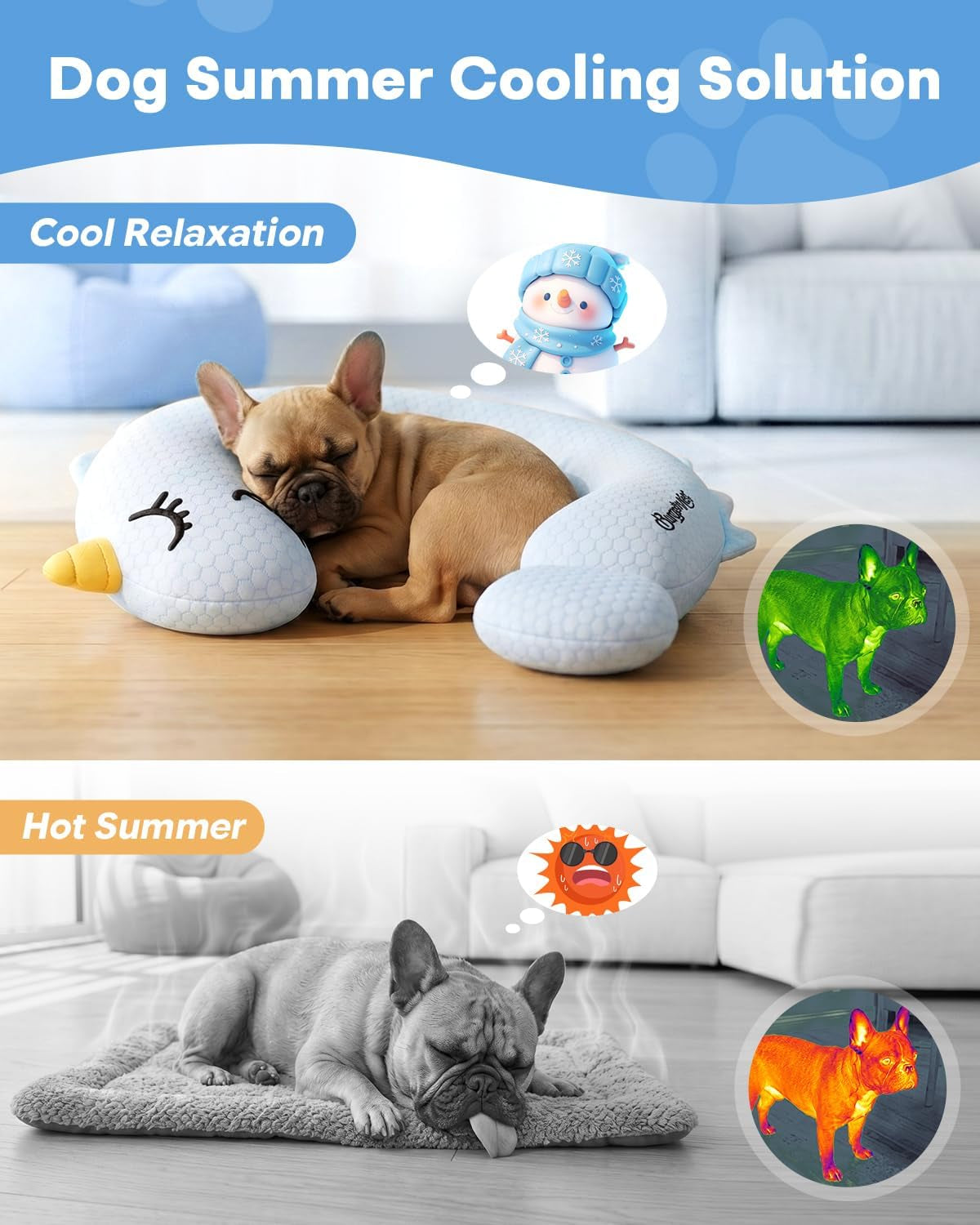 Burgeonnest Cooling Small Dog Pillow for Puppies and Cats,(Cool Blue, Medium)