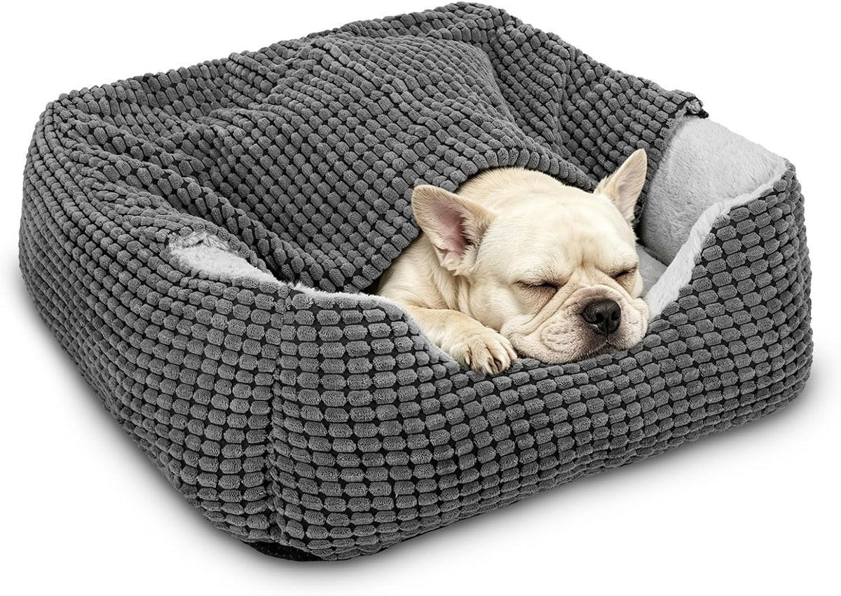 GASUR Dog Beds for Large Medium Small Dogs, Rectangle Cave Hooded Blanket Puppy Bed, Luxury Anti-Anxiety Orthopedic Cat Beds for Indoor Cats, Warmth and Machine Washable (25 Inches, Grey)