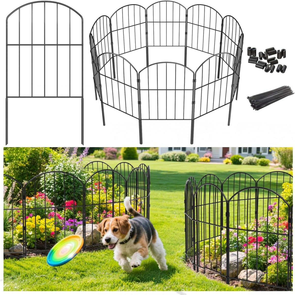 VANCASTLE Decorative Garden Fence Outdoor, 10.5Ft (L) X 24In (H), 10 Panels