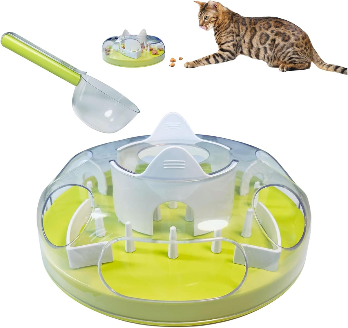 Interactive Cat Treat Puzzle Enrichment Toys, Neon Green