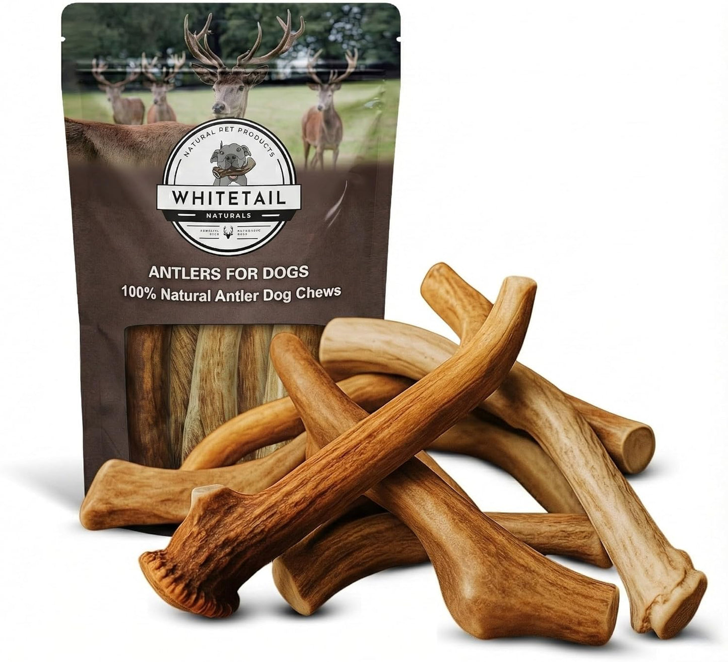 Whitetail Naturals Deer Antlers for Dogs (1 Lb Bulk Pack) Premium Antler Chews for Medium to Large Dogs – Grade A, Wild Sourced & Naturally Shed (Approx. 4-5 Count)