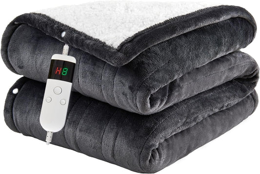 Heated Blanket Electric Throw, 50"X60" Soft Flannel Heating Blanket with 8 Hours Auto off 10 Fast Heating Levels Machine Washable Sherpa Heated Throw Blanket with Overheating Protection
